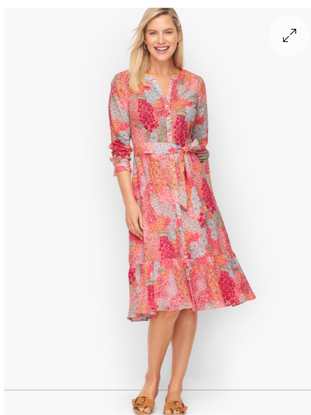 Talbots Belted ShirtDress Clustered Garden Floral Size 12